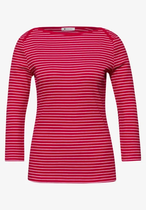 3/4-Arm Shirt mit U-Boot-Ausschnitt salsa red