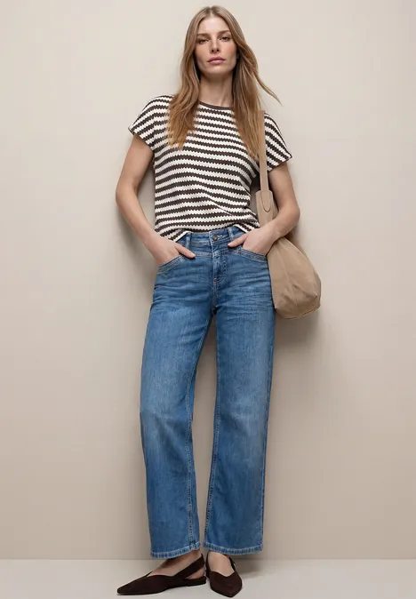 Shirt met losse schouders en strepen espresso brown