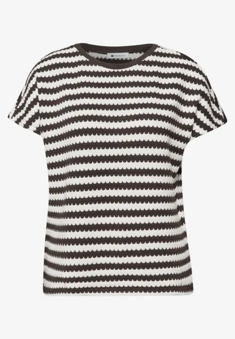 Shirt met losse schouders en strepen espresso brown