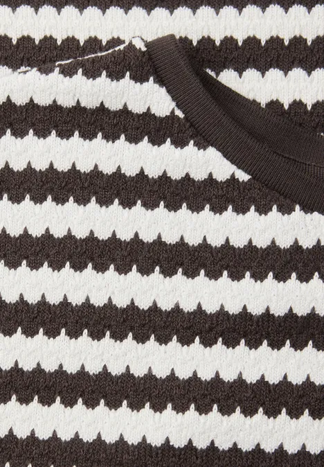 Shirt met losse schouders en strepen espresso brown