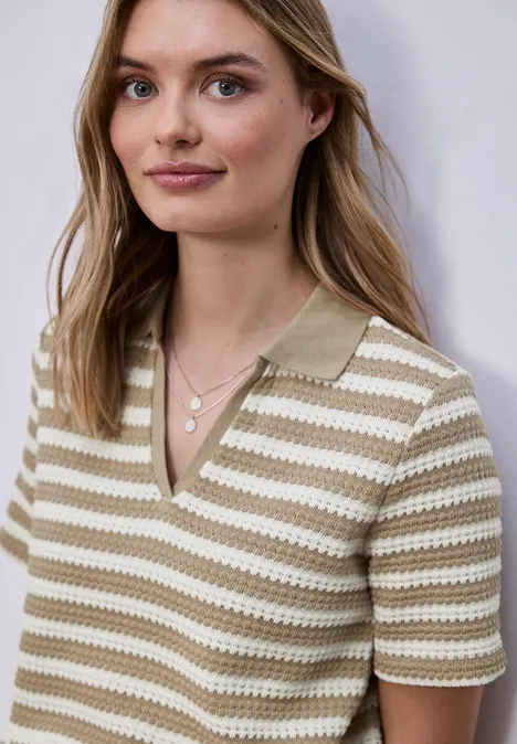 Polo à manches courtes avec rayures safari beige