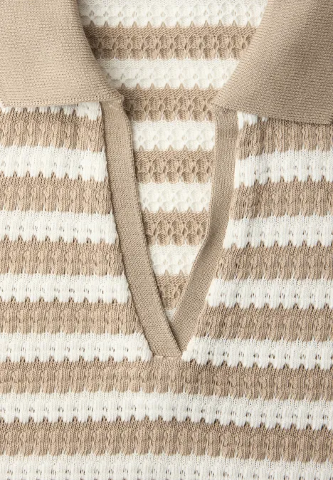 Polo à manches courtes avec rayures safari beige