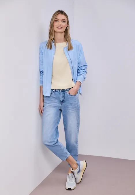 Shirt met overhangende schouders en geribd detail smoke beige