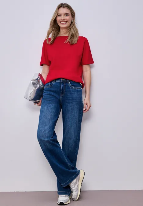 Dropped Shoulder Shirt mit Rippdetail salsa red Dropped Shoulder Shirt mit Rippdetail salsa red