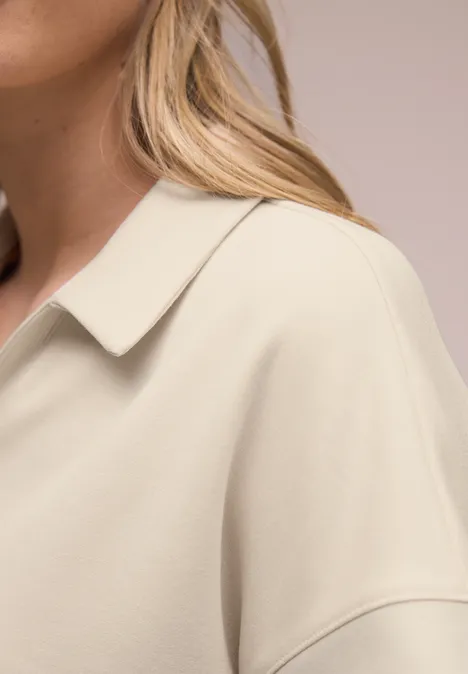 Polo à manches courtes avec détail de côtes smoke beige