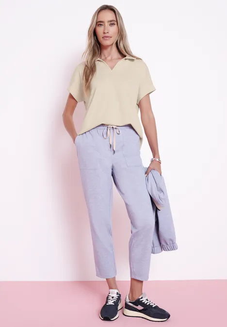 Polo à manches courtes avec détail de côtes smoke beige