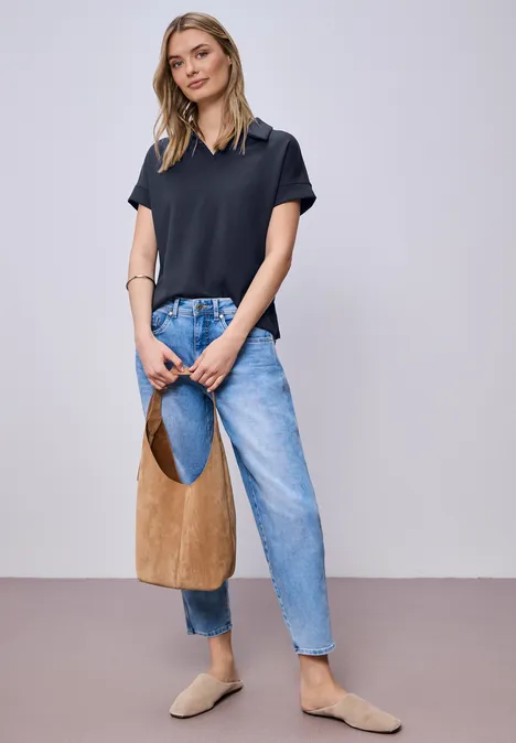 Polo à manches courtes avec détail de côtes shadowed navy