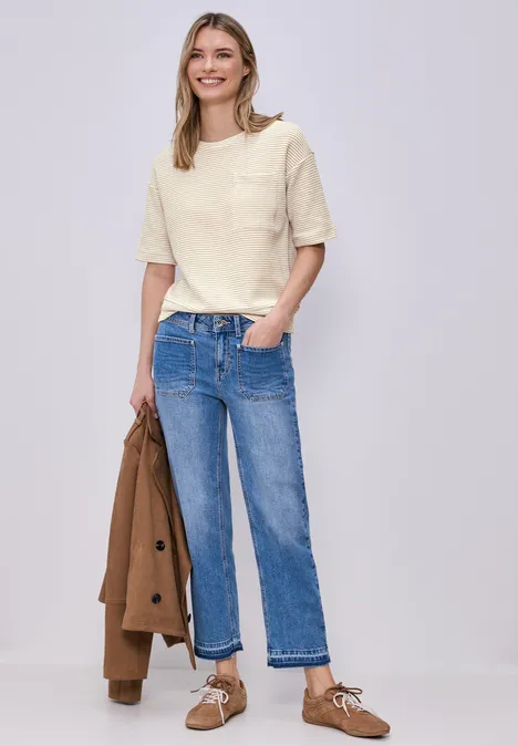 Shirt met korte mouwen en gestructureerde strepen safari beige