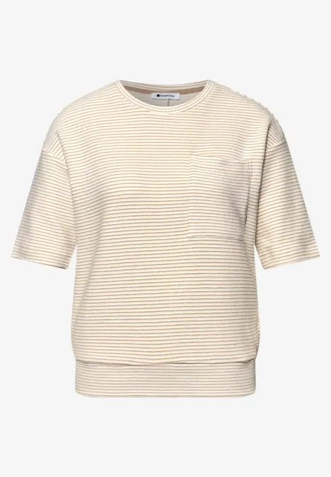 Shirt met korte mouwen en gestructureerde strepen safari beige