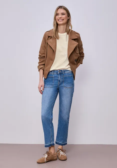 Shirt met korte mouwen en gestructureerde strepen safari beige