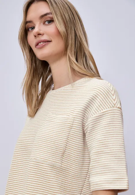 Shirt met korte mouwen en gestructureerde strepen safari beige