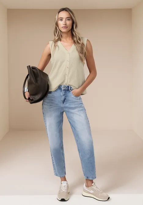 Gilet avec col en V dans un look tricoté smoke beige