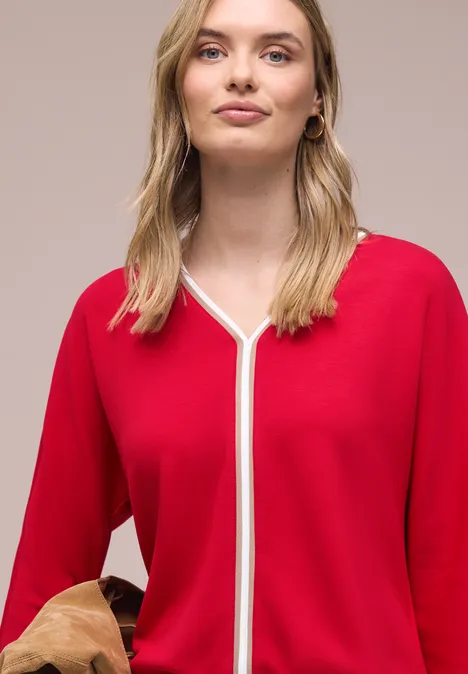 Koszulka z rękawem 3/4 z kontrastowymi detalami salsa red