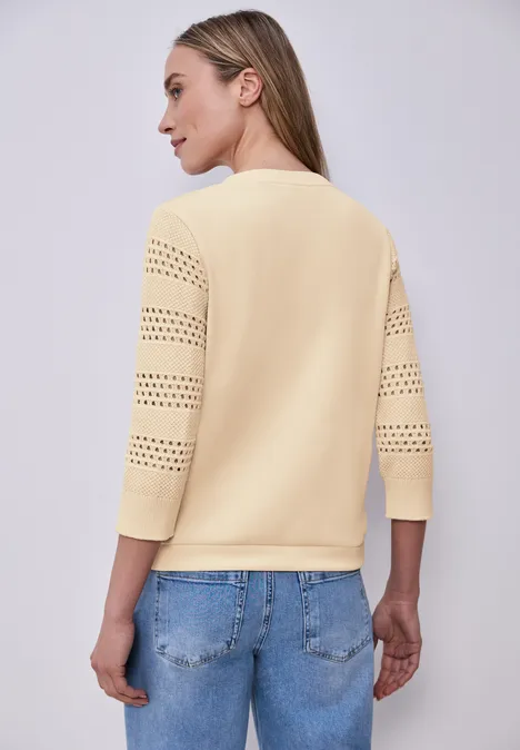 Shirt mit Lochmuster-Ärmeln smoke beige Shirt mit Lochmuster-Ärmeln smoke beige