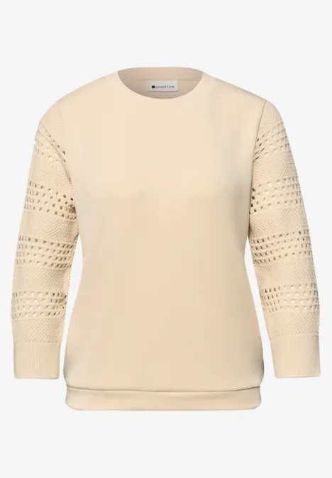 Shirt mit Lochmuster-Ärmeln smoke beige Shirt mit Lochmuster-Ärmeln smoke beige