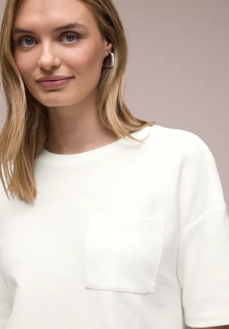 Shirt met korte mouwen en structuurmix off white