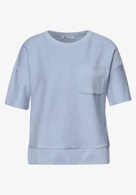 Kurzarmshirt mit Strukturmix cashmere blue