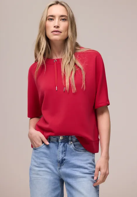 Dropped Shoulder Shirt im Silk-Look salsa red