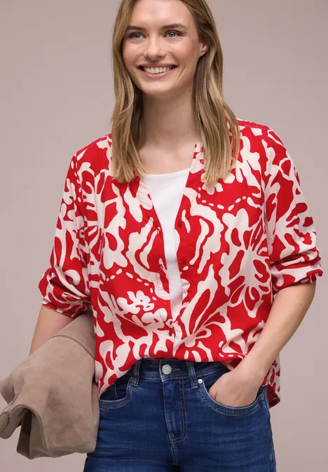 Shirt met ronde hals en volumemouwen salsa red