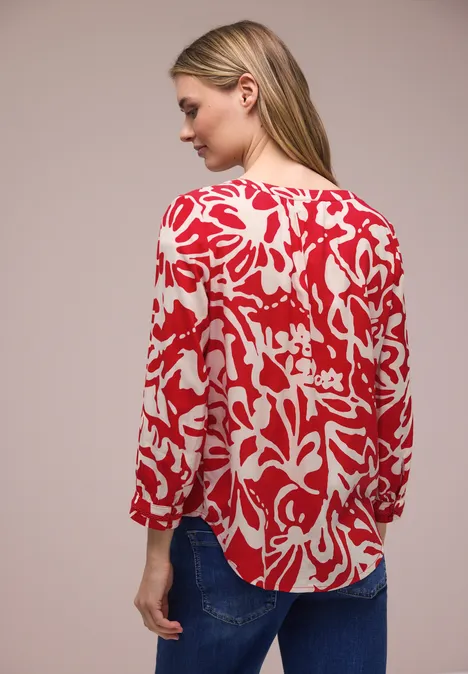 Shirt met ronde hals en volumemouwen salsa red