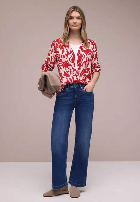 Shirt met ronde hals en volumemouwen salsa red