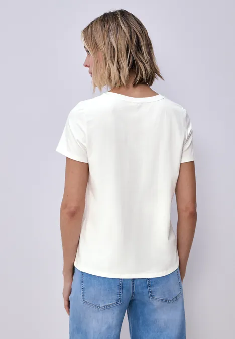 Kurzarm Shirt mit Streifen-Tasche off white