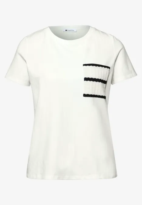 Kurzarm Shirt mit Streifen-Tasche off white