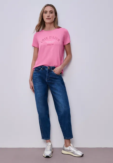 T-Shirt mit Rundhals und Wording ibis rose