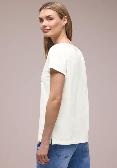 Shirt met korte mouwen en bloemen Artwork off white