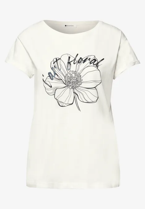 Shirt met korte mouwen en bloemen Artwork off white