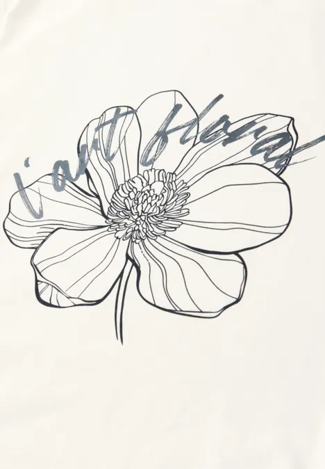 Shirt met korte mouwen en bloemen Artwork off white