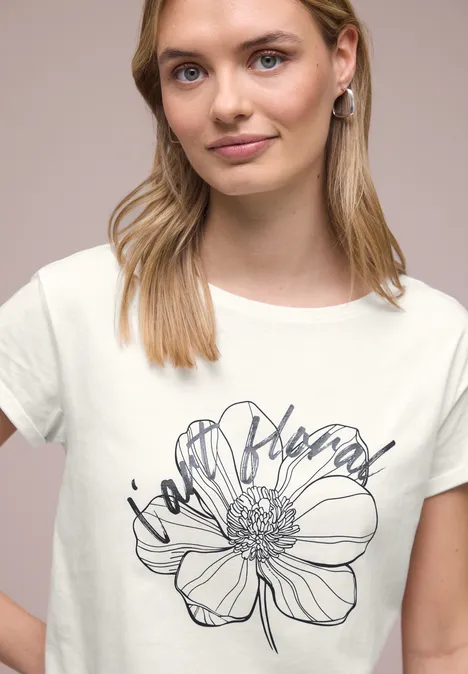 Shirt met korte mouwen en bloemen Artwork off white