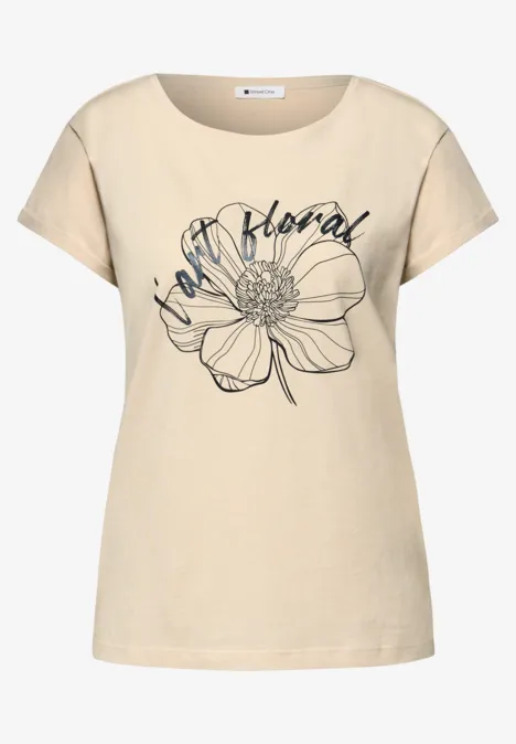 Shirt met korte mouwen en bloemen Artwork smoke beige