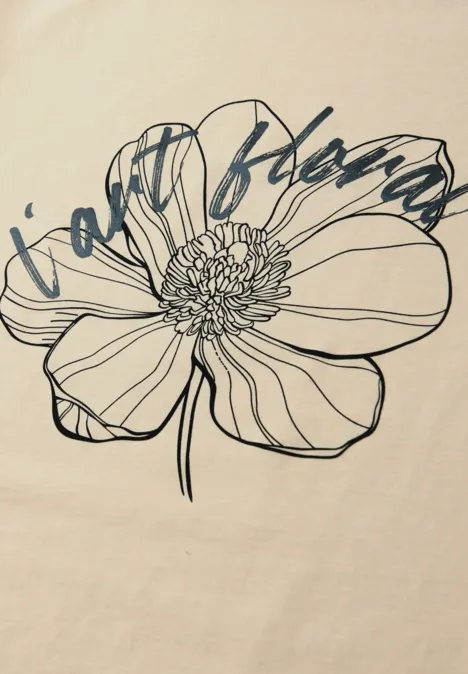 Shirt met korte mouwen en bloemen Artwork smoke beige