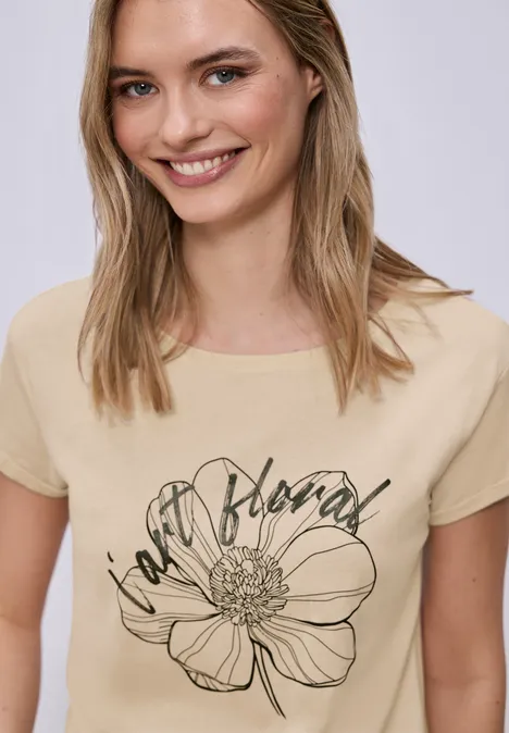 Shirt met korte mouwen en bloemen Artwork smoke beige