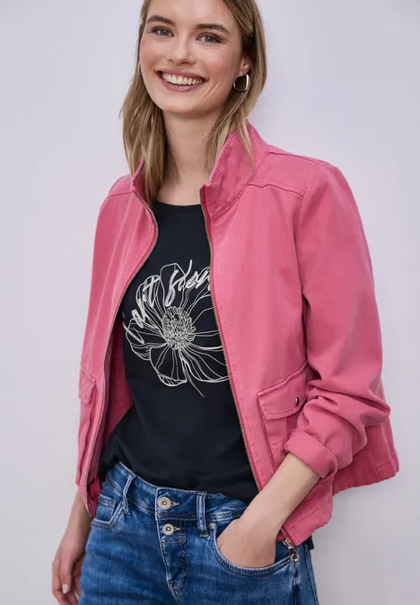 Shirt met korte mouwen en bloemen Artwork shadowed navy