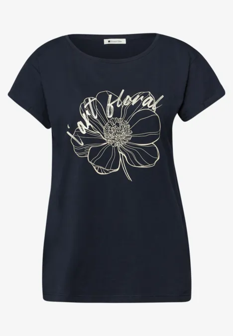 Shirt met korte mouwen en bloemen Artwork shadowed navy