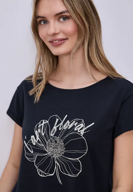 Shirt met korte mouwen en bloemen Artwork shadowed navy