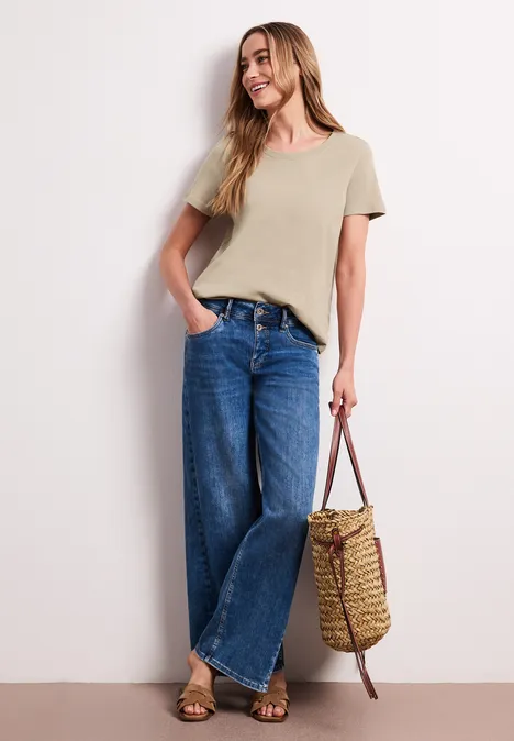 Basic T-Shirt aus reiner Baumwolle timeless beige