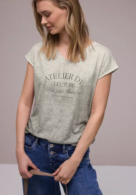 Ausbrenner Shirt mit Wording clay taupe