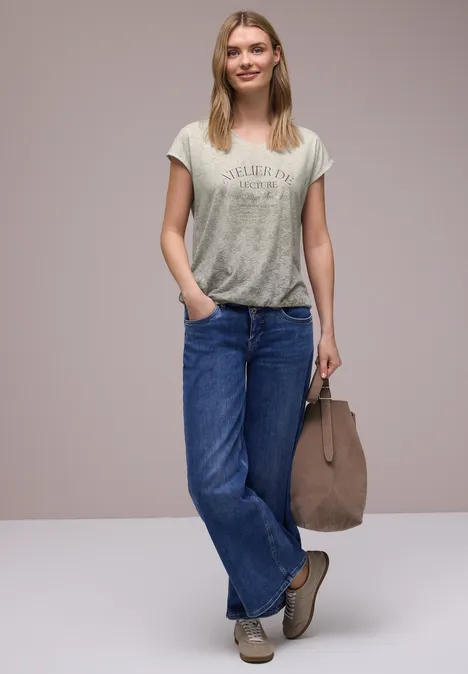 Burnout shirt met tekst clay taupe