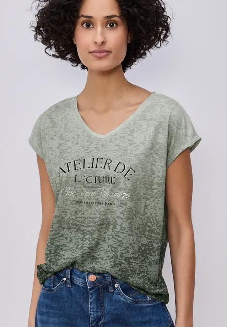 Burnout shirt met tekst pine grove green