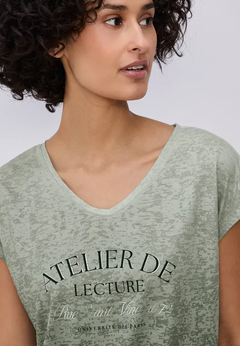 Burnout shirt met tekst pine grove green