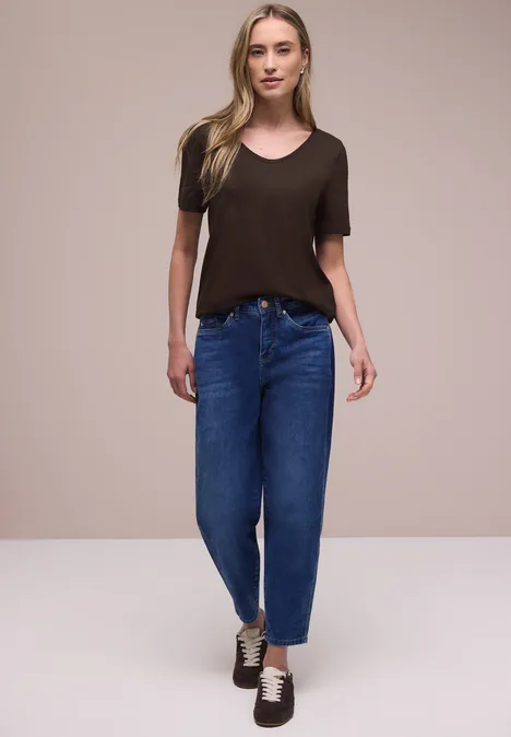 Basic T-Shirt mit V-Neck espresso brown