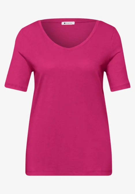 Basic T-Shirt mit V-Neck magenta dream