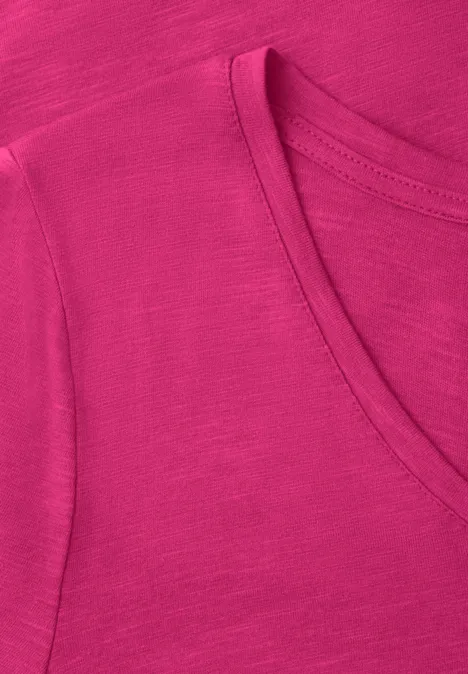 Basic T-Shirt mit V-Neck magenta dream
