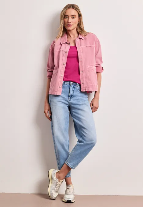 Basic T-Shirt mit V-Neck magenta dream