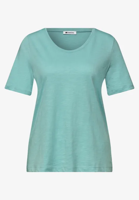 Turquoise T-shirt met ronde hals en korte mouwen
