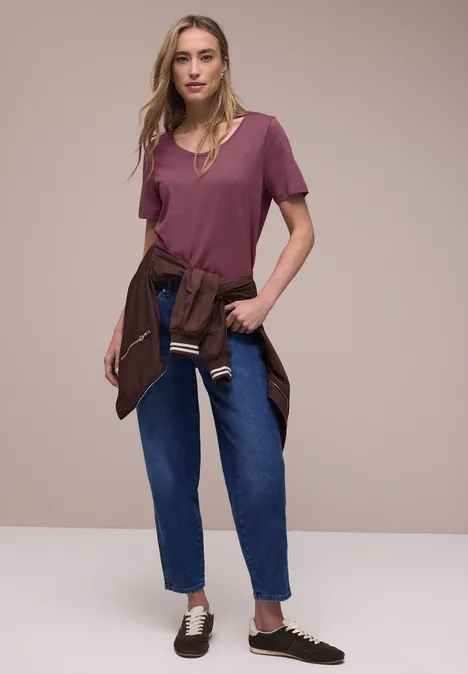 Basic T-Shirt mit V-Neck dark clouded blush