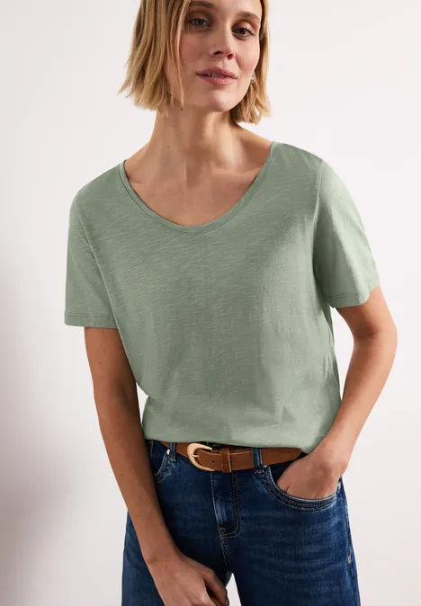 Basic T-Shirt mit V-Neck mint leaf